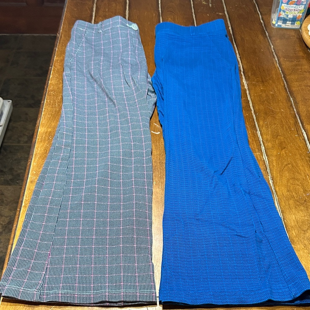 Betabrand Women's Blue Knit Joggers & Gray Plaid Track Pants